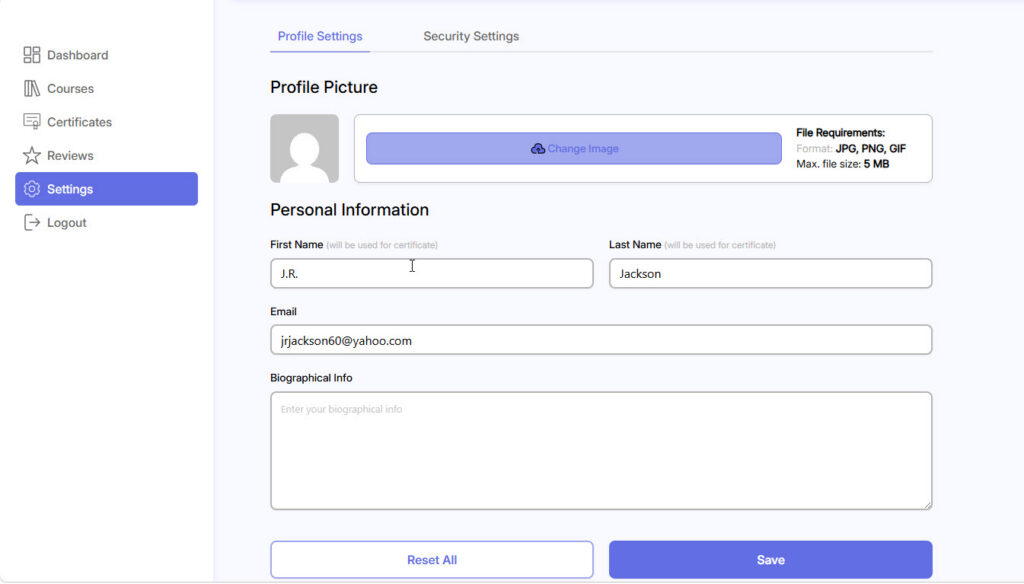 Profile Settings
